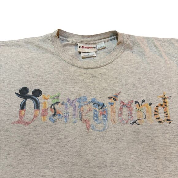 Vintage 90’s Disneyland Disney Parks Mens XXL Spell Out Character Grey T Shirt - Picture 1 of 4